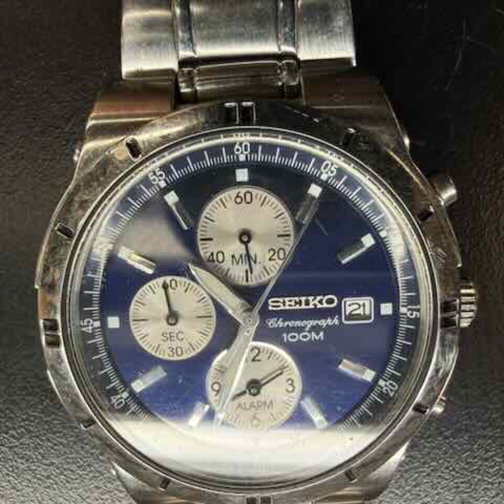 Seiko 7T62-0FT0 Blue Chronograph Alarm 100M Stainless Steel Watch